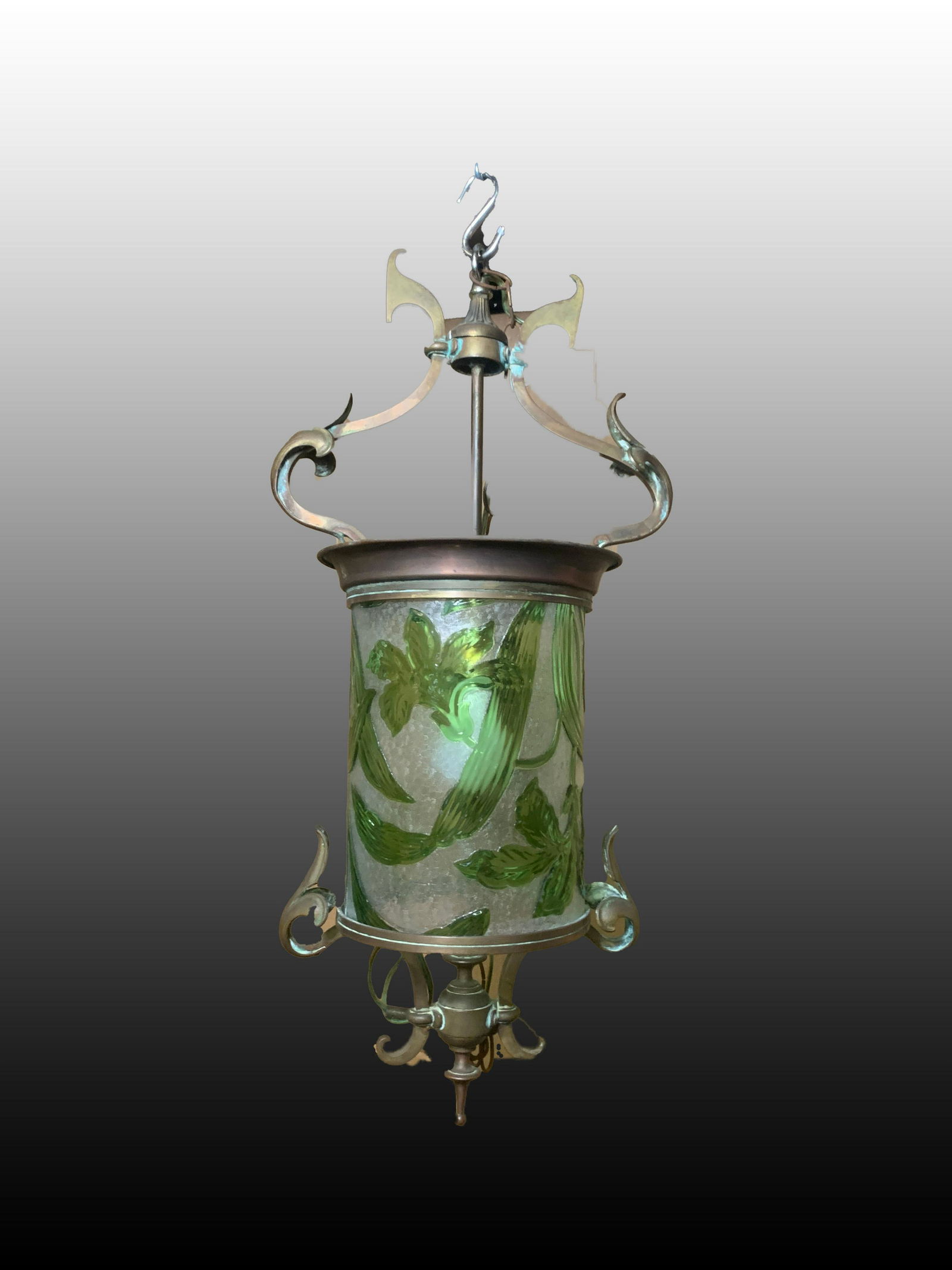 Art Nouveau Bronze & Glass Hanging Light Fixture (1 of 8)