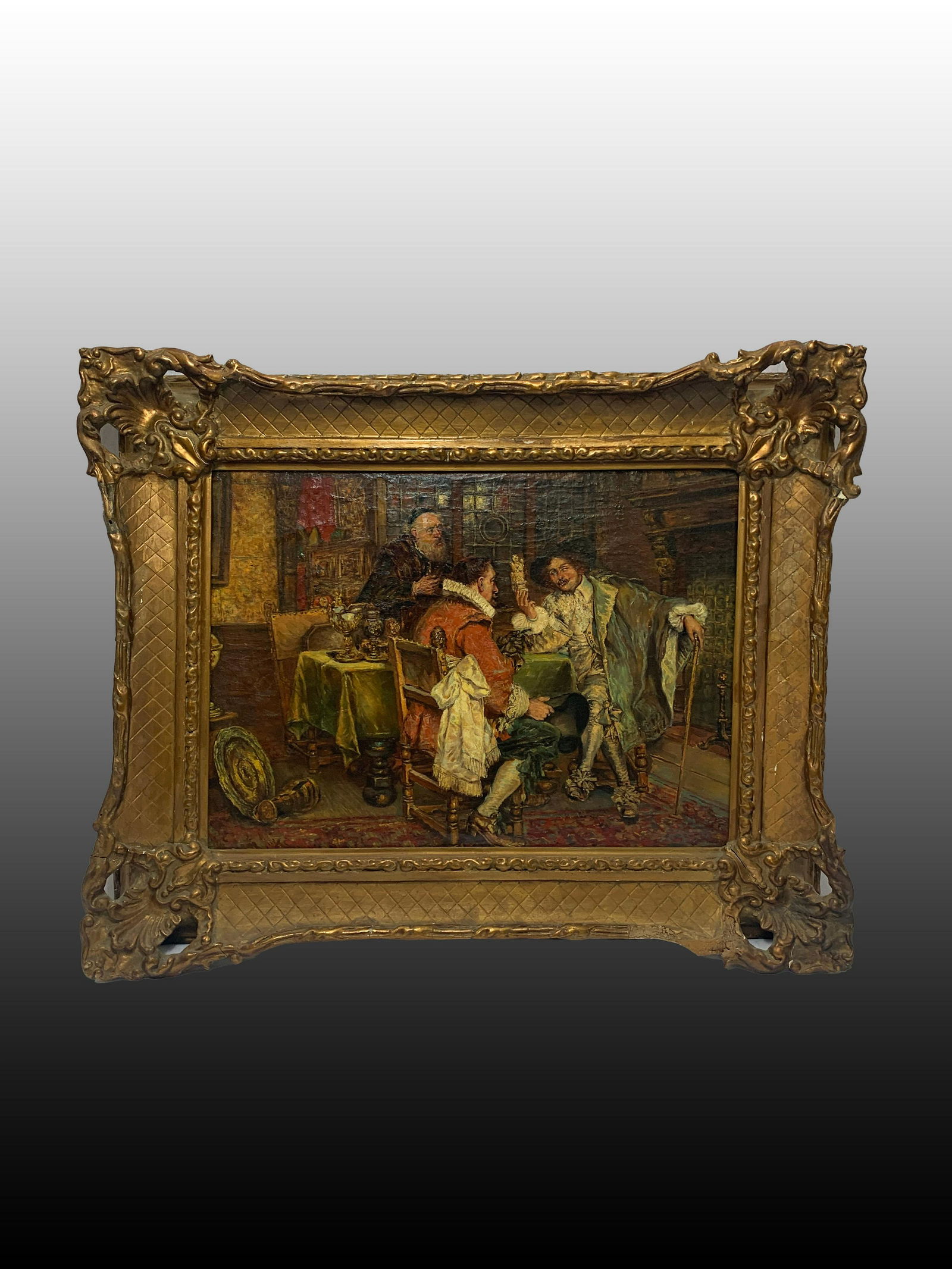 19th c Tavern Scene, Painting, Oil on Canvas (1 of 4)