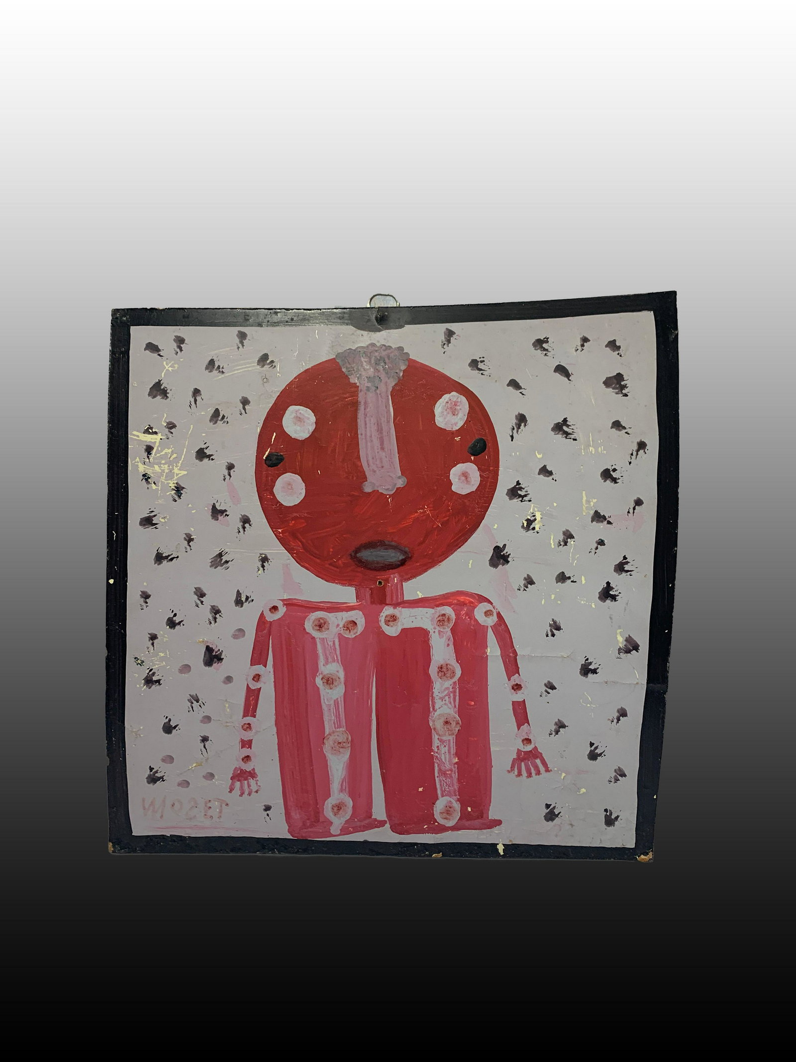 Mose Tolliver, American (1920-2006) Oil on Board: Mose Tolliver is one of the most highly regarded, American self taught Outsider artists in the country. This is an Oil on Board of a red man and measures 17 x 17 inches.