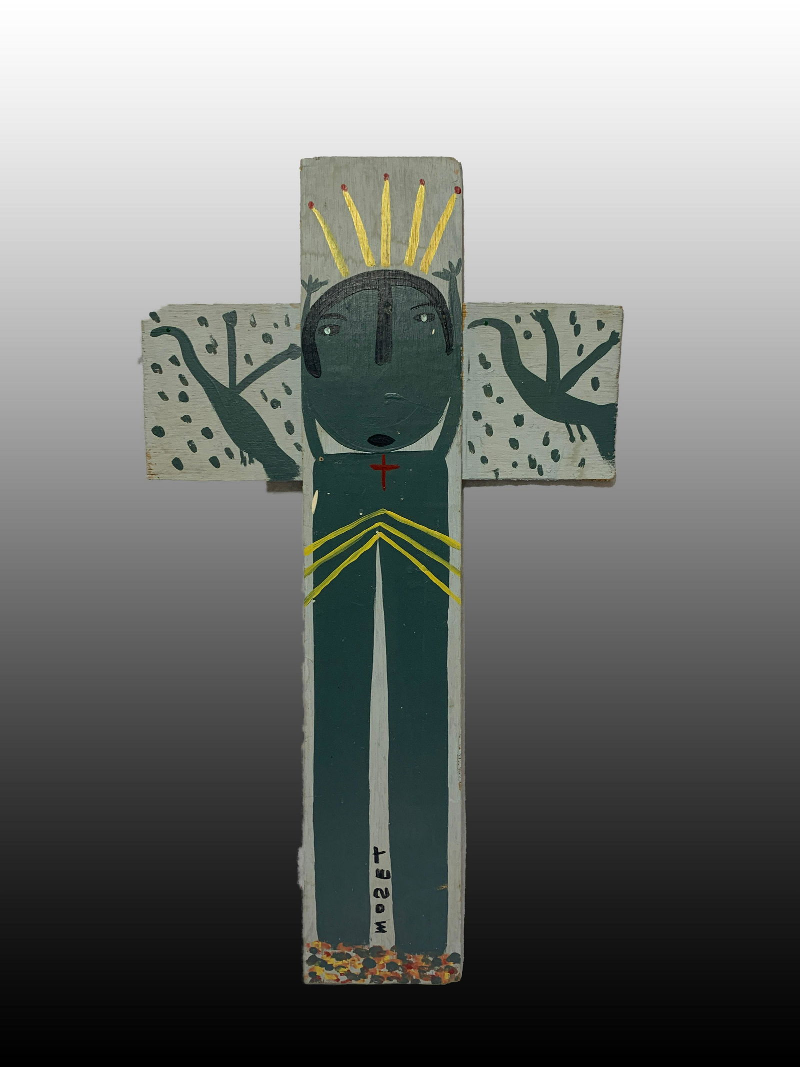 Mose Tolliver, American (1920-2006) Jesus is King: See "Black Jesus" sold at Slotin Folk Art Auction House on May 16, 2020 for $1300.00 hammer price. It measures 28 1/2 x 16 inches.