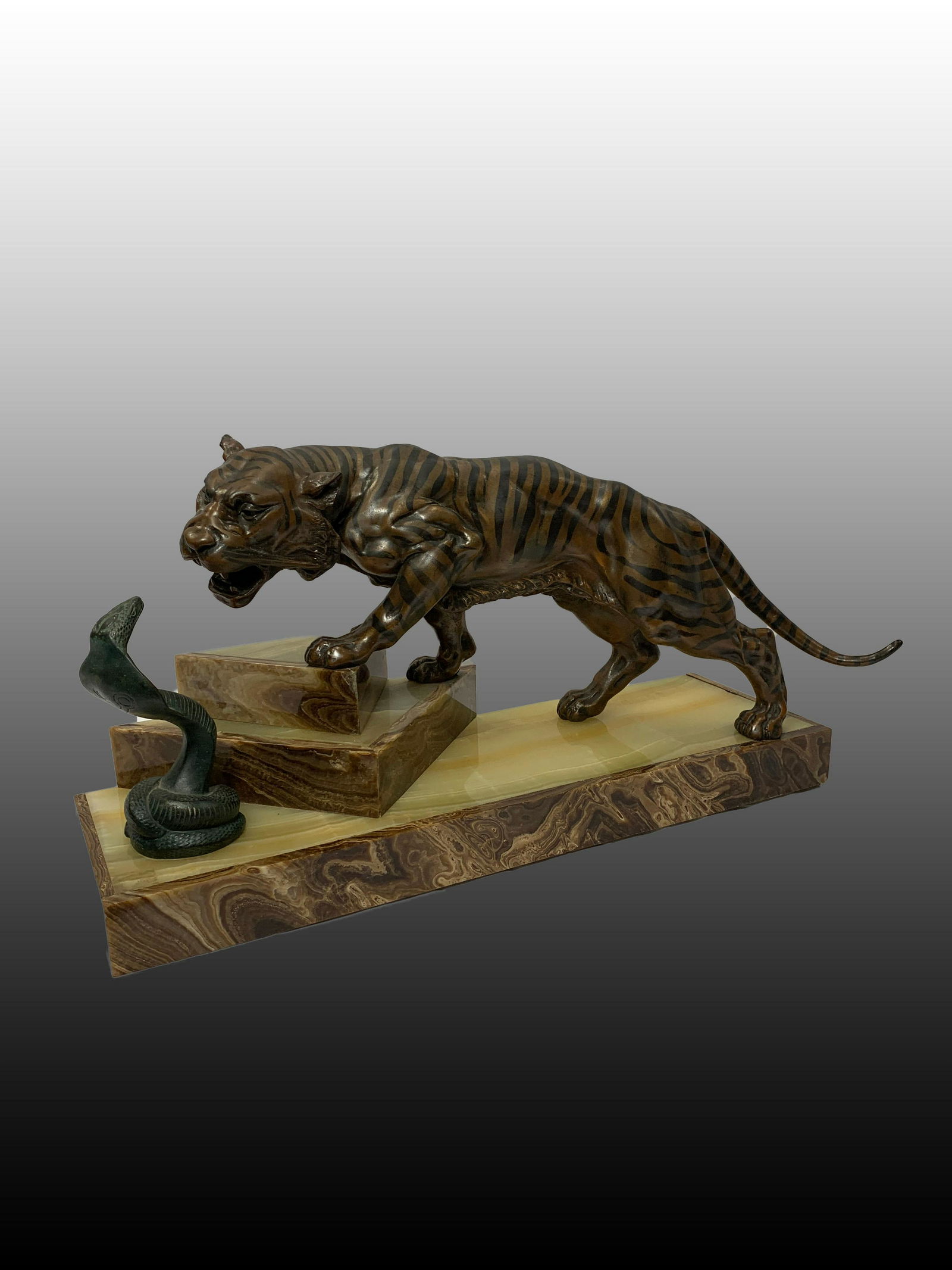 Art Deco Bronze Tiger w/ Cobra on Onyx Base (1 of 7)