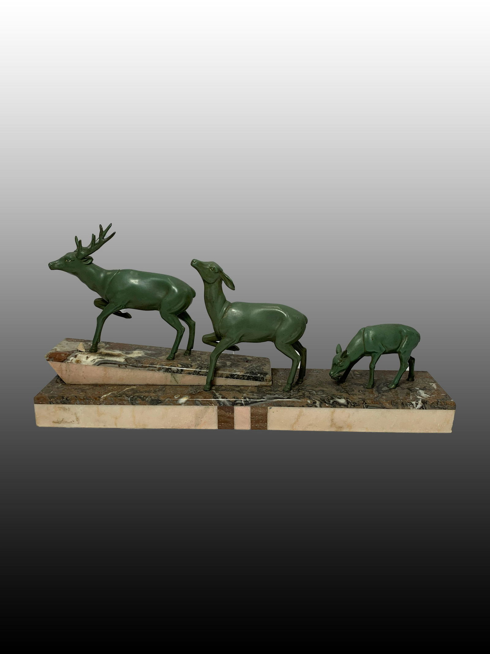 Art Deco Bronze Deer Group on Marble (1 of 6)