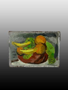 Abbott Pattison, American, (1916-1999): Tiny still life oil on board by American artist Abbott Pattison. The piece measures 5 x 7 inches.