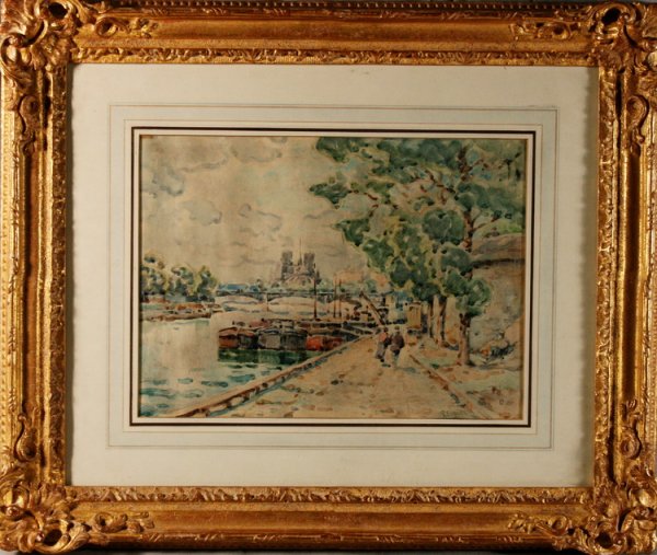 Paul Signac, French (1863-1935) Watercolor: From the Old School Square Museum Deaccession a small watercolor signed P. Signac on lower right, 10" x 13 1/2" Disclaimer: Any piece of art deaccessed from the Old School Square Museum will be noted 