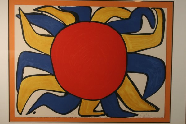 Alexander Calder, American (1898-1976): A lithograph by Alexander Calder, in primary colors, "The Sun", numbered 80/175 and pencil signed in lower right corner. 22" X 30"