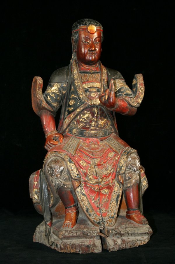 Polychromed Carved Wood Buddha