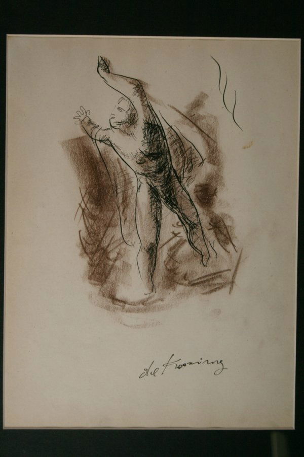 Willem DeKooning, American: From the Old School Square Museum, a pen and ink with colored wash Willem DeKooning, Holland/New York (1904-1997), signed lower center measuring 9 1/2" x 7". Disclaimer: Any piece of art deaccessed fr