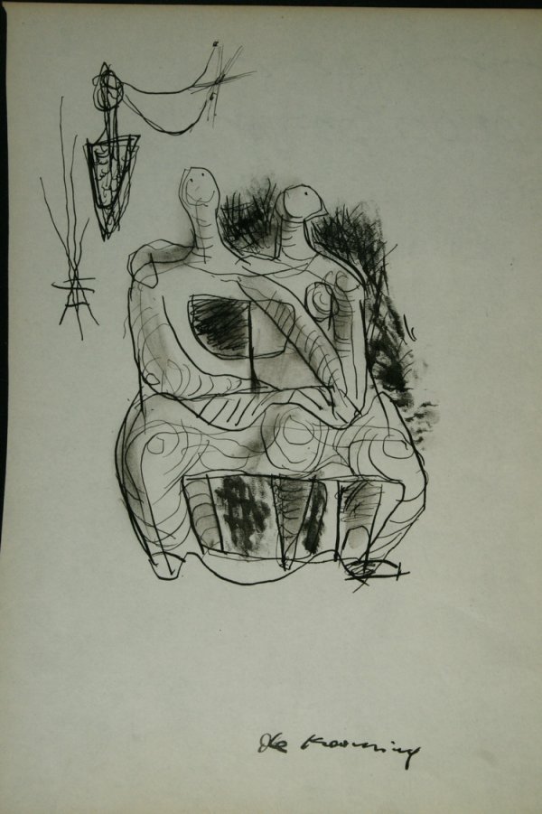 Willem DeKooning, American: From the Old School Square Museum, a pen and ink with wash signed lower center, measuring 10 1/2" x 8" Disclaimer: Any piece of art deaccessed from the Old School Square Museum will be noted as above 