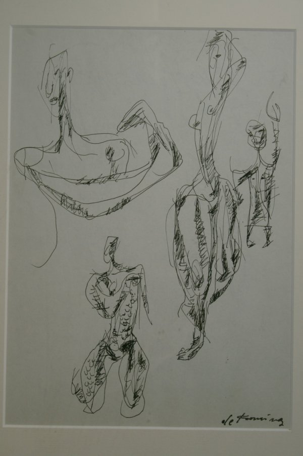 Willem DeKooning, American: From the Old School Square Museum, a pen and ink with wash signed lower right, measuring 10" x 7". Disclaimer: Any piece of art deaccessed from the Old School Square Museum will be noted as above and 