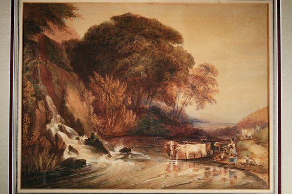 Paul Sanby, British (1833-1893): From the Old School Square Mueseum, a lovely watercolor signed lower right, P. Sanby (for Paul Sanby?)measuring 12 1/2" x 16 1/2" Disclaimer: Any piece of art deaccessed from the Old School Square Mus