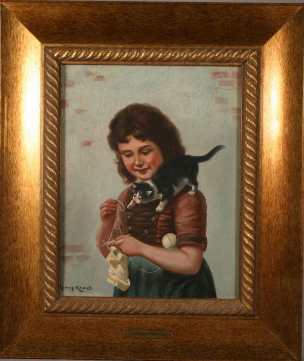 Ludwig Knaus, German Oil: From the Old School Square Museum, an oil on canvas signed lower left, Ludwig Knaus and bears a plaque that reads "Ludwig Knaus", measuring 14" x 11" Disclaimer: Any piece of art deaccessed from the O