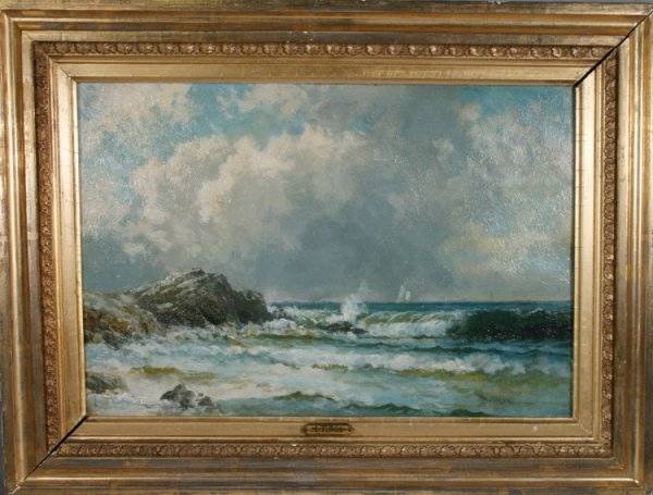 After Alfred Bricher Oil On Board: From the Old School Square Museum, an oil on board signed lower right A Bricher, measuring 10" x 14 1/2". Disclaimer: Any piece of art deaccessed from the Old School Square Museum will be noted as abo