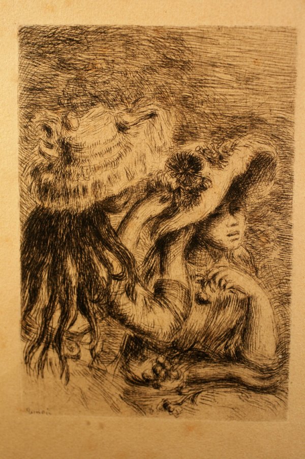 Pierre Auguste Renoir Lithograph: From the Old School Square Museum, a lithograph signed in the plate and pencil signed lower left "Le Chapeau", measuring 6" x 4" Disclaimer: Any piece of art from the Old School Square Museum deaccess
