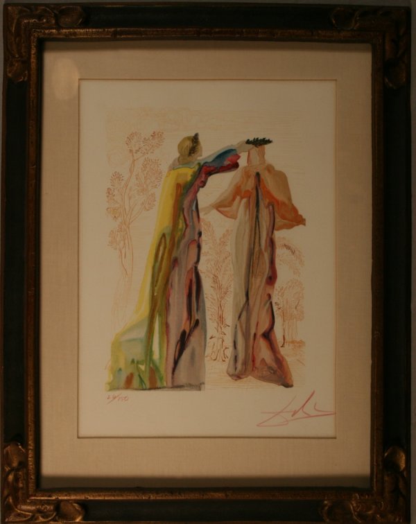Salvador Dali Lithograph: A good Salvador Dali Lithograph with six colors, signed lower right in red pencil, on lower left 26/150, measuring 12 1/4" x 9"
