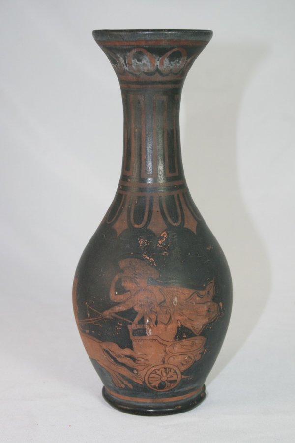 Old Greek Amphora Terracotta Vase: An old Greek Amphora Terracotta vase (age not determined)with good patina and design, 9" in height