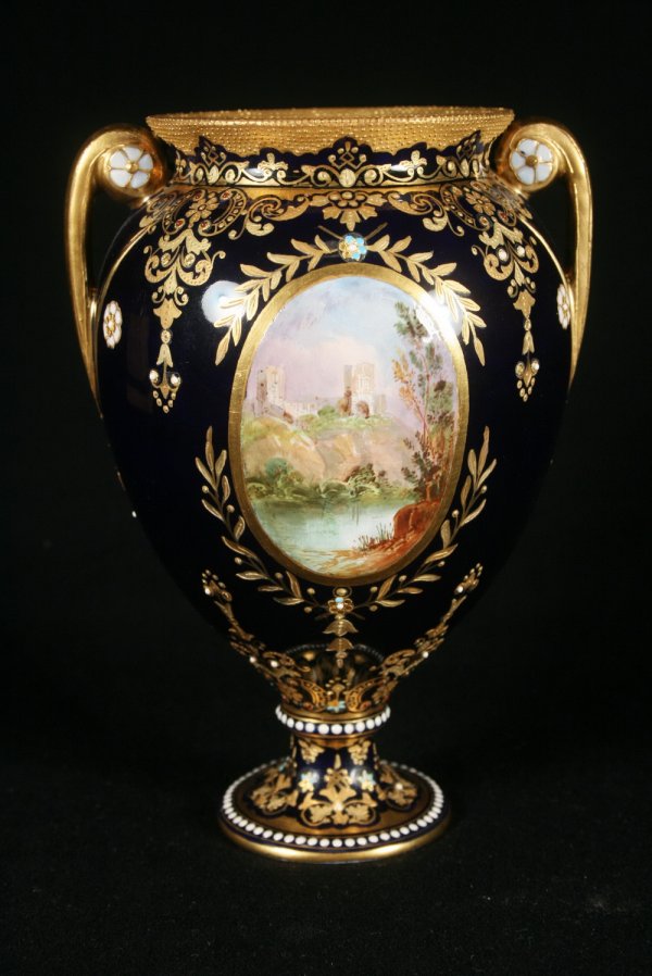 Cobalt Blue Coalport Enameled Vase