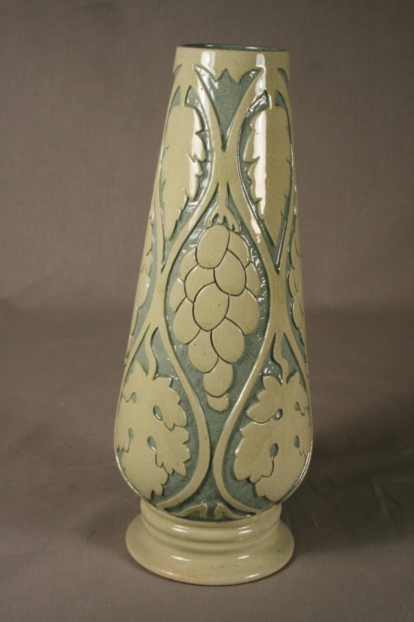 Roseville Della Robbia Pottery Vase: A good Roseville Carved Della Robbia Pottery Vase standing 11"