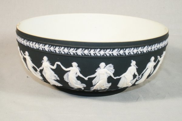 Large Black Wedgwood Jasperware Bowl: A large Wedgwood Bowl with dancing maidens