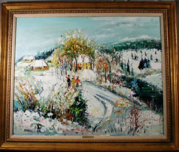 Yolande Ardissone (1927 - ) Oil On Canvas: A winter scene entitled "La Sortie de Village" Walley Findlay Gallery Inventory No. 80807, 33" x 39
