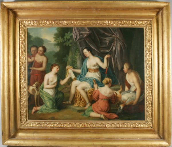 Old Master French School Oil Painting: The lovely painting has initials on the bottom right of "FSB", 23" x 28 ½