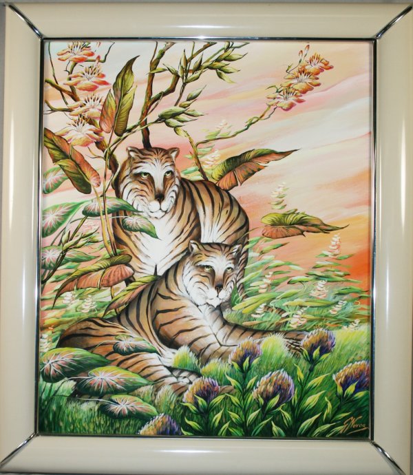 Gustavo Novoa (Chilean 20thc) Oil On Canvas: Oil painting entitled "Tiger Couple", 24" x 20"