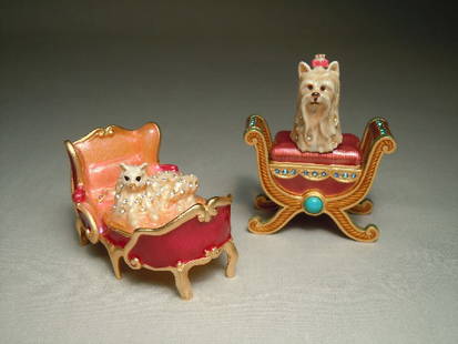 Two Jay Strongwater - Estee' Lauder Perfumes: one depicting a dog and one depicting a cat(Beyond Paradise).