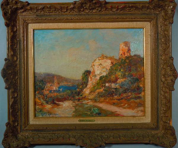 Merio Ameglio, Oil on Canvas: Oil painting on canvas of landscape by Merio Ameglio, 13" x 9 3/4"