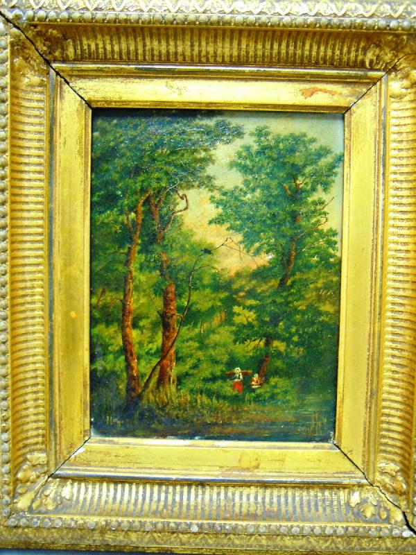19th Century Oil Painting: Small 19th century oil painting depicting children in a landscape, signed Haynes.