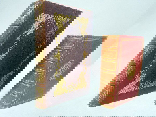 Two Fore-Edge Books, Byron's Life and Poems: Fore-edge paintings; "Byron's Life," letters and journals in one volume. London, 1838. "Byron's Poems" poems by Lord Byron with eight illustrations by Birket Foster and John Gilbert. London: George Ro