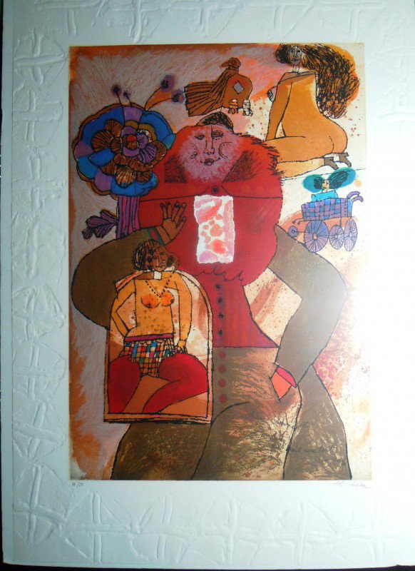 Theo Tobiasse, "Chaque Homme Est Un Prophete" : From the Old School Square Museum, this lithograph is dated 1983 from Greg Manning Galleries, Inc label on verso. It is numbered 39/50 on the lower left hand corner and artist signed on the lower righ