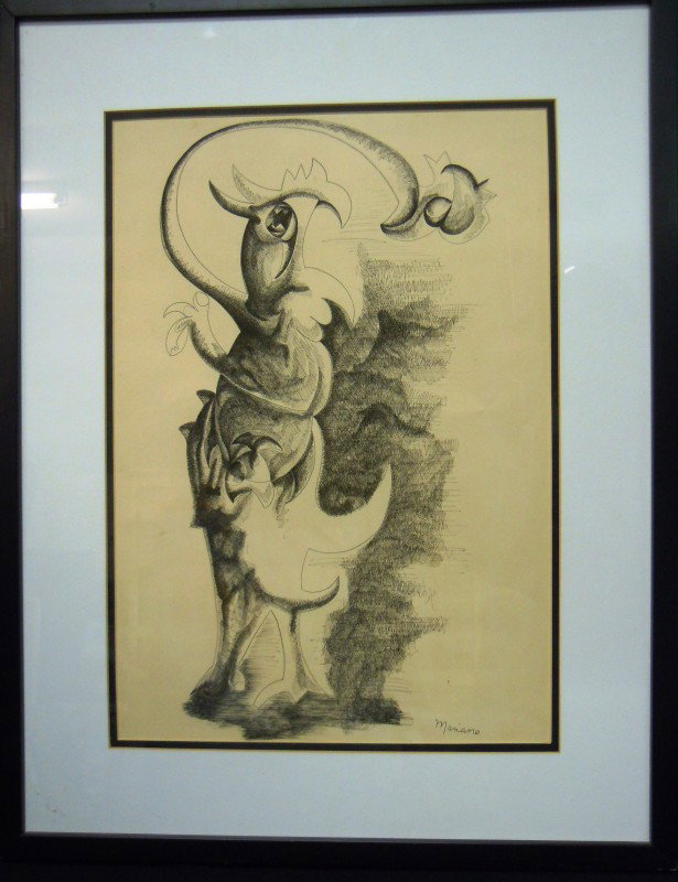 Mariano Rodriguez, Pen and Ink on Paper: From the Old School Square Museum, pen and ink bird on paper. Signed by artist, lower right hand side. Measurements are: 19 1/4" x 13 1/2". Disclaimer: Any piece of art deaccessed from the Old School 