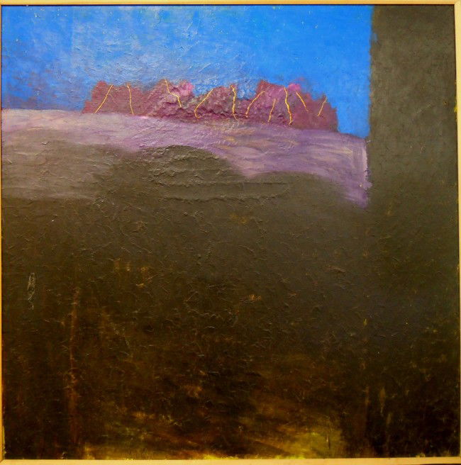 Larry Abramson, "Landscape Painting" 1983: From the Old School Square Museum, acrylic on wood. Measurements are: 47 7/8" x 47 7/8". Disclaimer: Any piece of art deaccessed from the Old School Square Museum will be noted as above and will be so