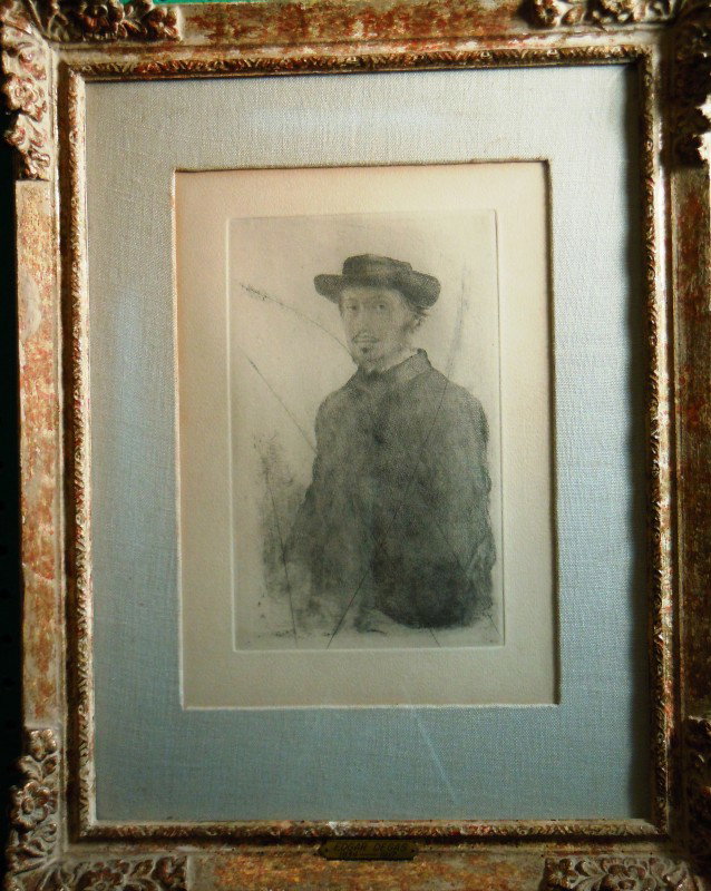 Edgar Degas Etching: Etching with artist's name on plate and framed with plaque affixed. Measurements are: 11" x 7 ½".