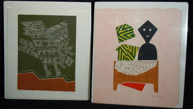 Max Papart Lithograph and Mixed Media: From the Old School Square Museum, a Max Papart lithograph entitled, "Trouves". Pencil signed on bottom right and numbered 4/130 on bottom left. Measurements are: 15 1/2" x 13 1/4". A mixed media piec