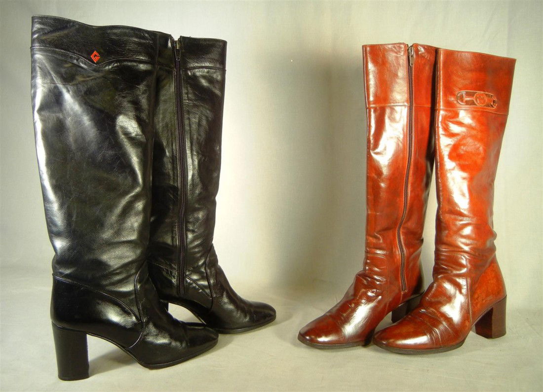 Two Pairs of Riding Style Gucci Boots: Two pairs of Riding style Gucci boots (black and brown). Both are size 37 and say, "Made in Italy by Gucci" (see photos).