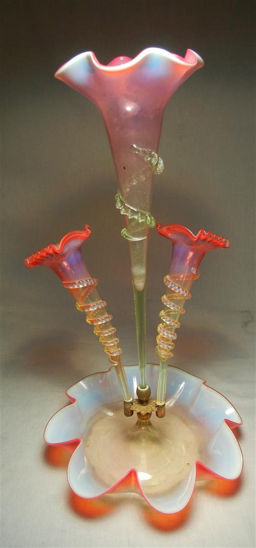 Victorian Glass Epergne: Victorian three part hand-blown epergne.