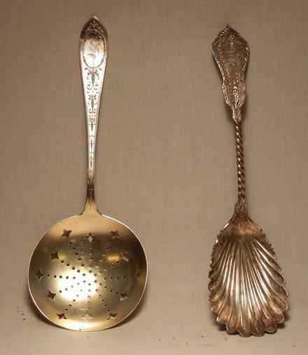 Sterling Serving Spoons, Herkner and Gale & Willis: Two sterling serving spoons. One spoon marked J.C. Herkner Sterling(see photo)and measures 9" long. The other spoon is marked, Gale & Willis 925 Sterling(see photos) and measures 8 1/2" long. Total gr