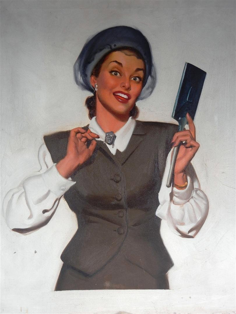 Harold William McCauley, Oil on Canvas: A gorgeous oil on canvas of a young woman by illustration artist Harold William McCauley (1913-1977). The painting is unsigned and measures 24" x 20." This lot also contains the covers of numerous fic