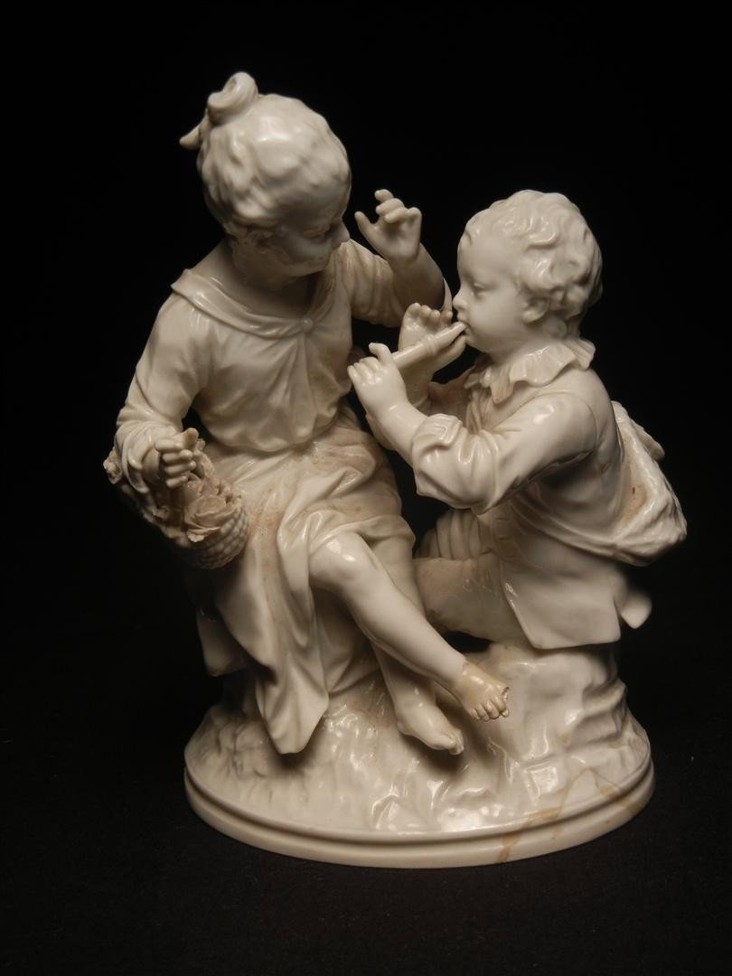 Early KPM Blanc de Chine Figural Group: Early KPM Blanc de Chine figural group measuring 6 1/2" H
