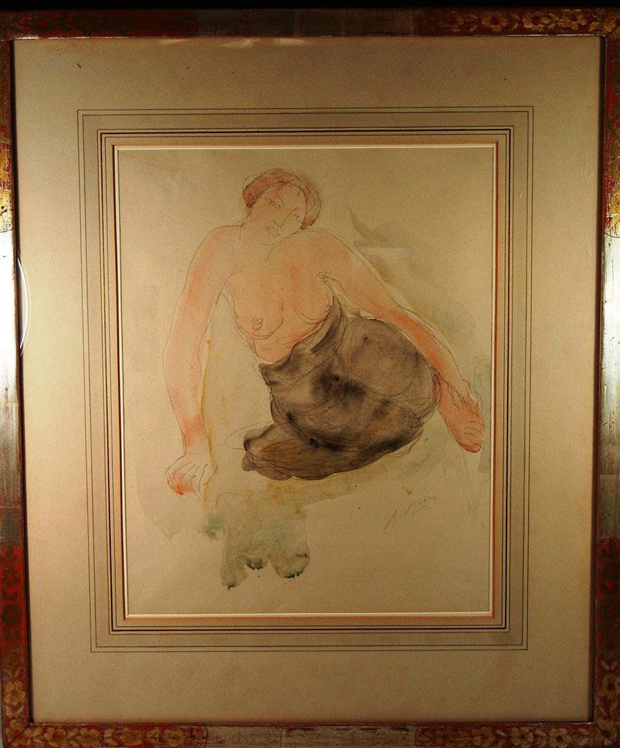 Auguste Rodin, "Study of Nude": Auguste Rodin (1840-1917) pencil and wash drawing entitled, "Study of Nude" signed on lower right side (see photo). Label on verso reads, "C.W. Kraushaar Art Galleries" in NYC along with drawing infor