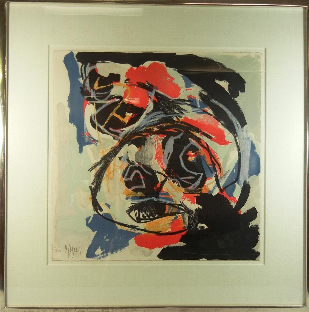 Karel Appel, Lithograph in Color : Karel Appel (1921-2006) lithograph in color edition 4/115 (see photo). Lithograph is pencil signed, lower left impressed "L'oveurvre Gravee." Lithograph measures 19 1/2" x 19 1/2"