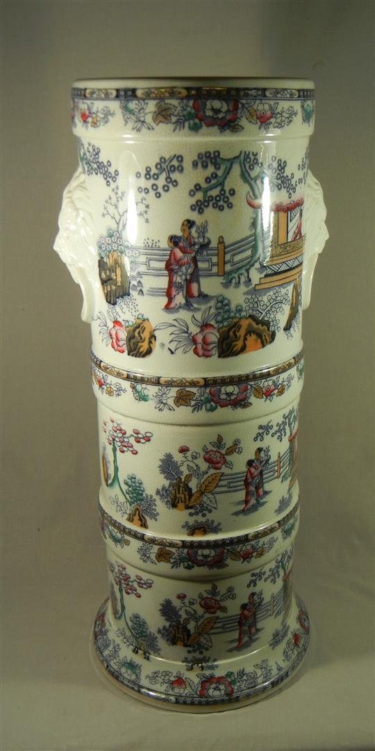 English Umbrella Stand: English umbrella stand with asian motif measuring 26 1/2" x 11"