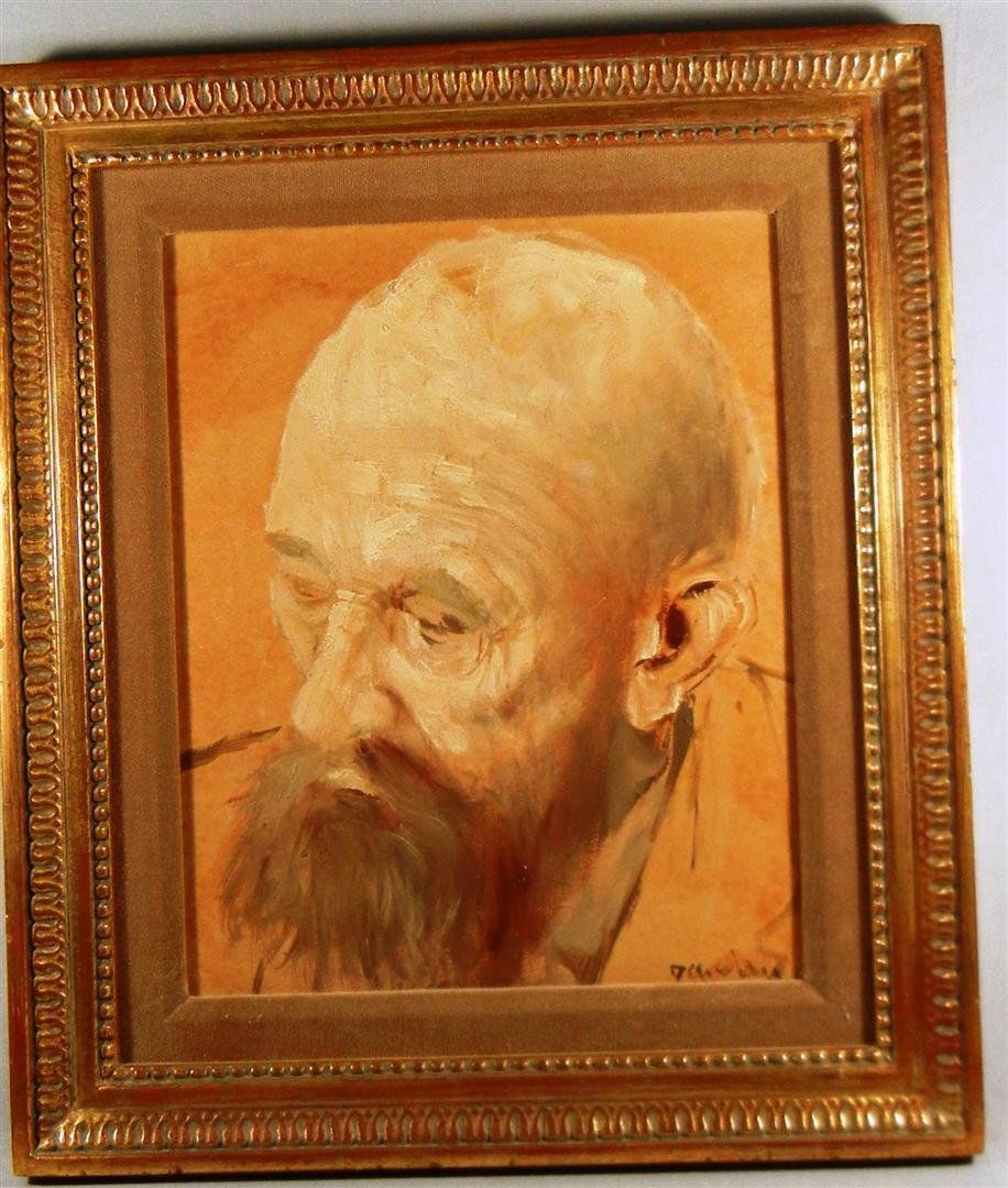 Oil on Artist Board Signed Dawley: Oil on artist board profile of elderly man signed Dawley on bottom right side(see photo). Painting measures 10 1/2" x 8 1/2"