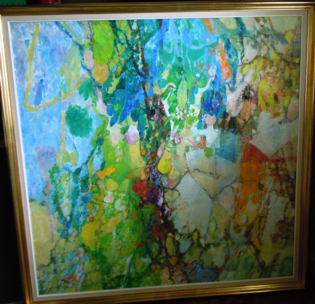 Roberts, Large Oil on Canvas: Large oil on canvas circa 1950 by Roberts. Painting is unsigned and measures 47" x 47"