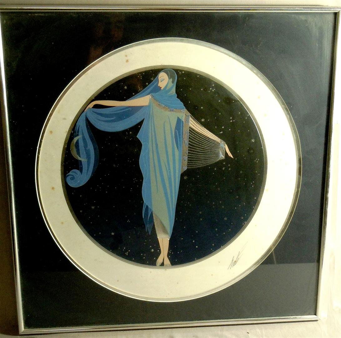 Erte Color Lithograph: Color lithograph by Romain (Erte) de Tirtoff (1892-1990). Serigraph is signed on bottom right side and numbered 180/300 on bottom left side. Lithograph measures 17"