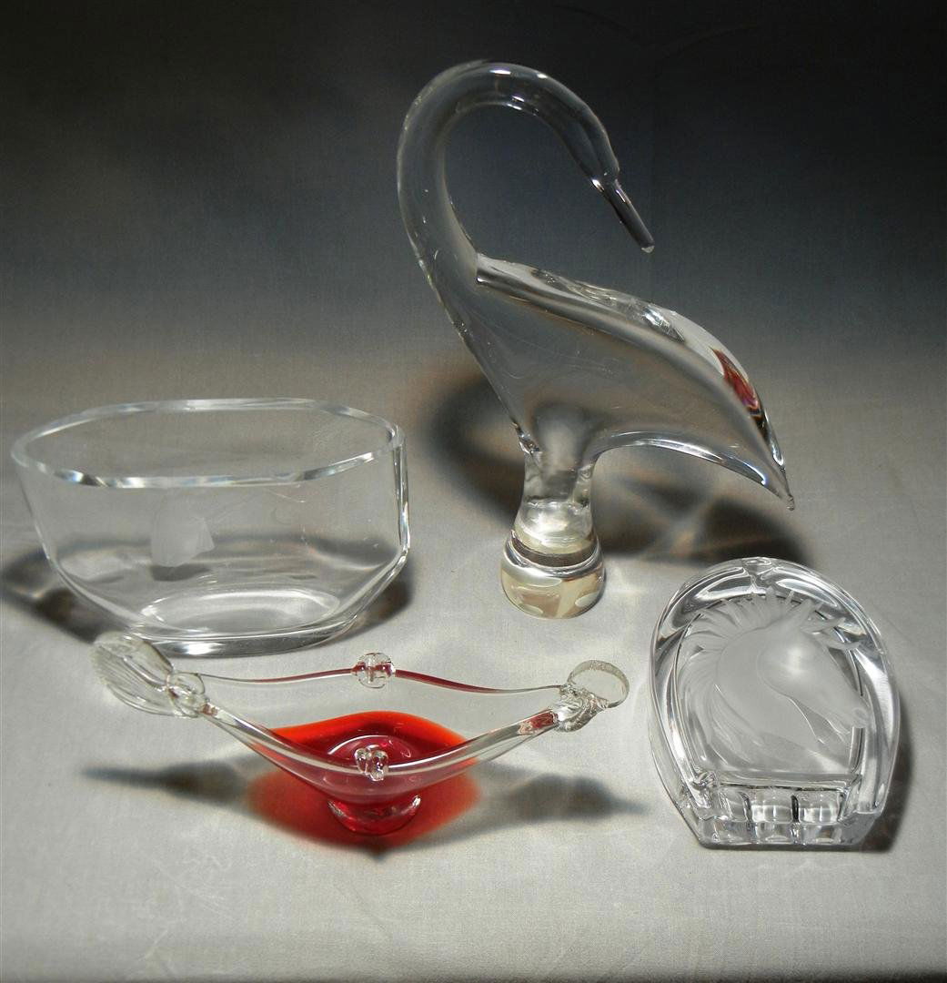 Lot of Misc. Glass Objects: Lot contains: Murano art glass, Orrefors, Swedish art glass, and French art glass all marked on bases (see photos).