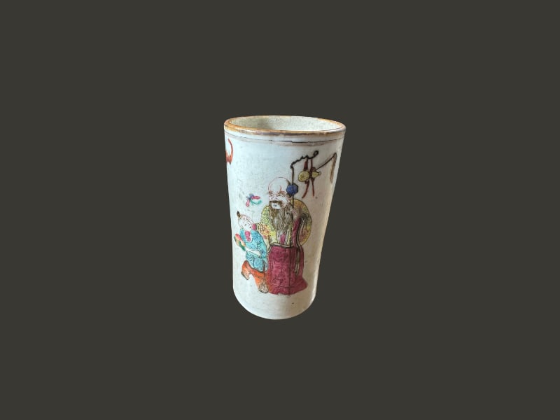 Chinese Famille Rose vessel (Qing) mark: A rose famille vessel with Qing mark measuring 5" x 2 1/2" in.