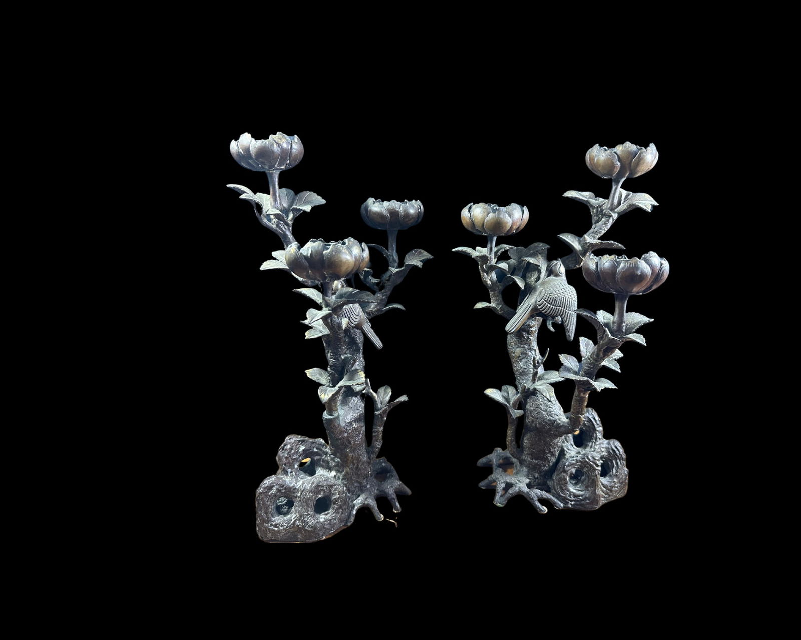 Pair of early 20 c ornate bronze floral candelabra (1 of 8)