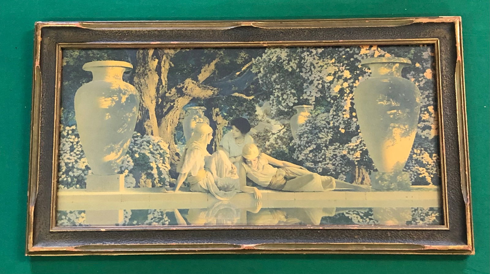 Maxfield Parrish, American (1870-1966): Titled "The Garden of Allah" in a House of Art frame, measuring with frame 11" x 20".