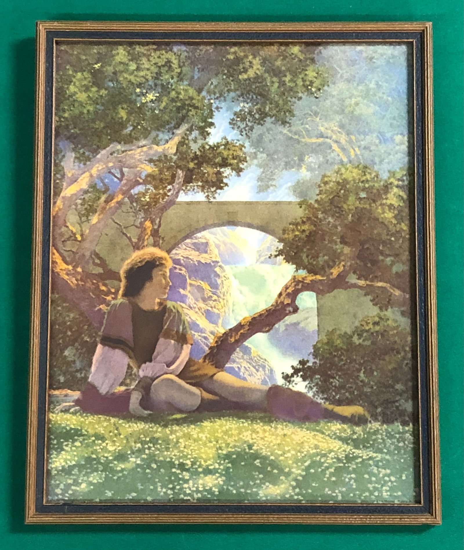 Maxfield Parrish, American (1870-1966): Titled "The Knave" framed in antique frame measuring, with frame, 12 1/2" x 10"